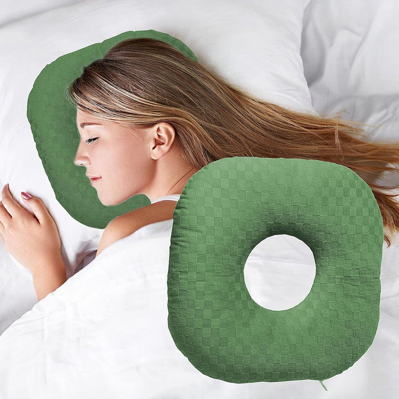 Wuronsa Ear Piercing Pillow for Side Sleepers, Pillow with an Ear Hole for CNH and Ear Pain Ear Inflammation Pressure Sores, O-Shaped Side Sleeping Pillow, Ear Guard Pillow(Dark Green) - Image 1